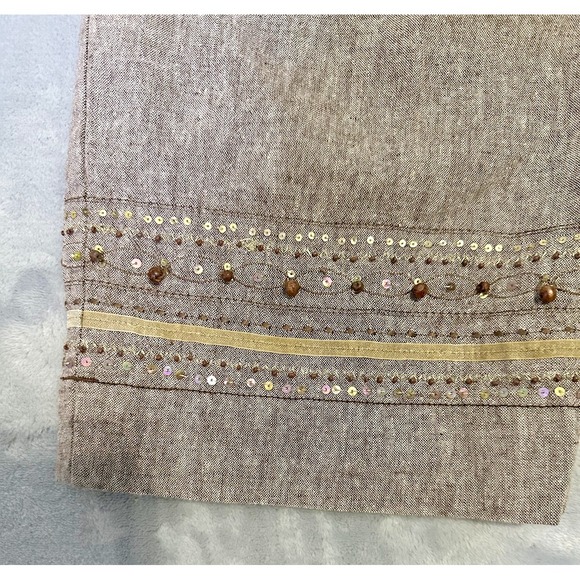 Capagallo Cropped Linen/Cotton Wide Leg Pants Women's Large  Boho Beaded Sequins - Picture 2 of 8